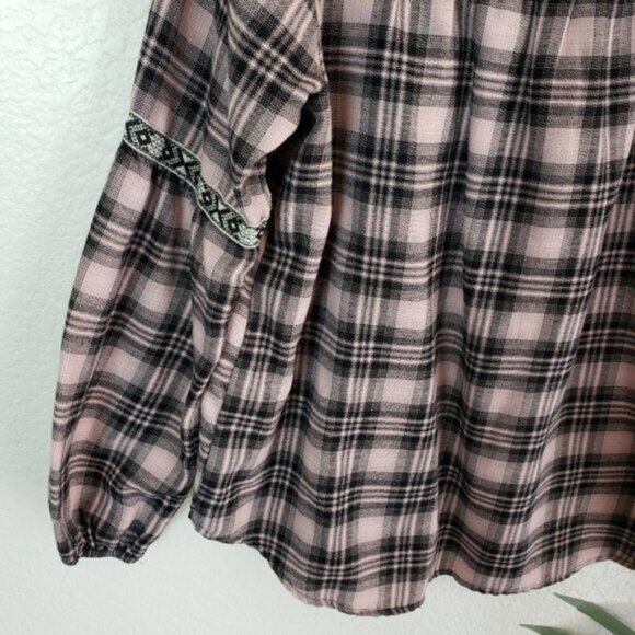 Knox Rose Bohemian Plaid Puff Sleeve Peasant Blouse Top size M - Picture 11 of 12